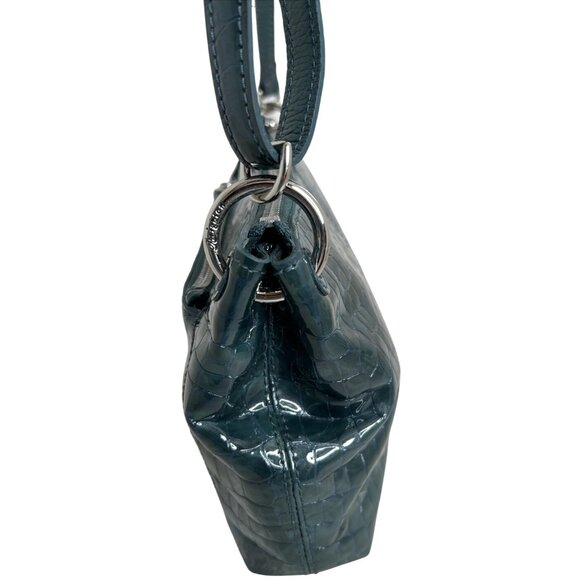 BRIGHTON Green Patent Leather Croc-Embossed Crossbody Bag W/Heart Charm - Picture 2 of 10